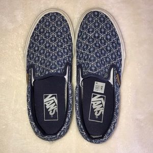 printed blue slip on vans